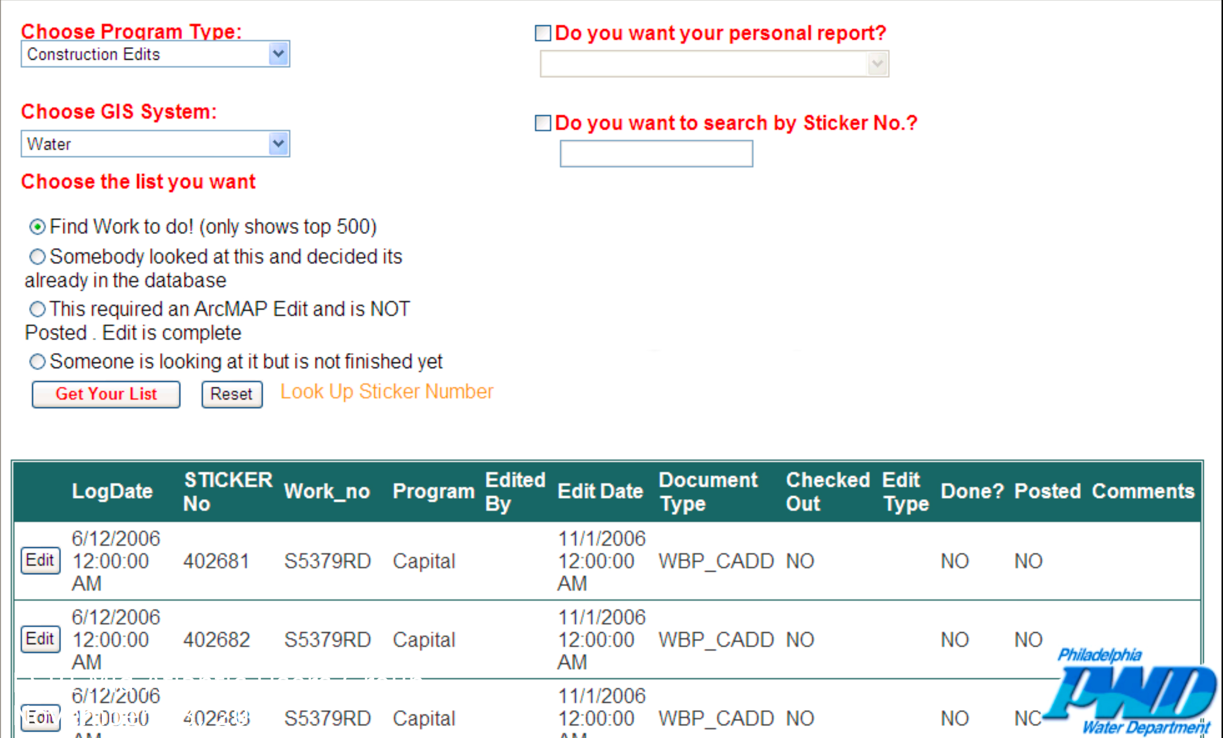 User research - work query screen from the ERV application