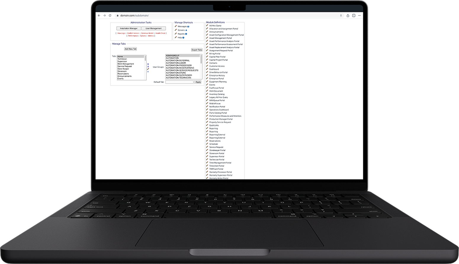 Legacy desktop-only admin interface